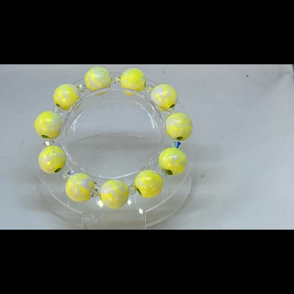 Handmade Polymer Clay Yellow Beaded Bracelets - Picture 7 of 10